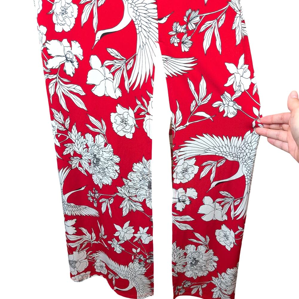 NWT Express Halter Maxi Dress XS Red White Crane Floral Side Slit Tie Back - Picture 7 of 12